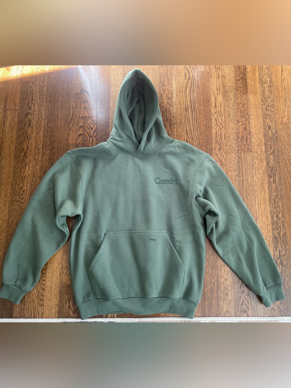 NWT Comfrt Forest Green Unisex Minimalist Pullover Medium Hoodie- *Imperfection*